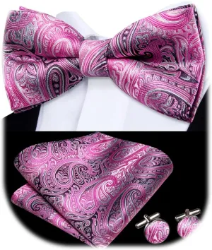 Dubulle Mens Paisley Striped Bowtie Set Pre-tied Bowtie for Men and Pocket Square Set Wedding Business