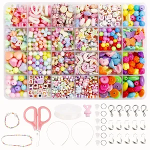 Electomania 600Pcs Beads Set,Jewelry Making Kit,Girl Diy Bracelet Set,Different Types And Shapes Colorful Acrylic Crafting Beads Kits Setfor Children Over Three Years Old, Multi