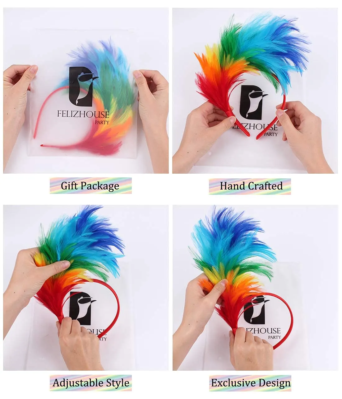 FELIZHOUSE 1920s Fascinator with Feathers Christmas Headband for Women Wedding Tea Party Headwear (Red Green)