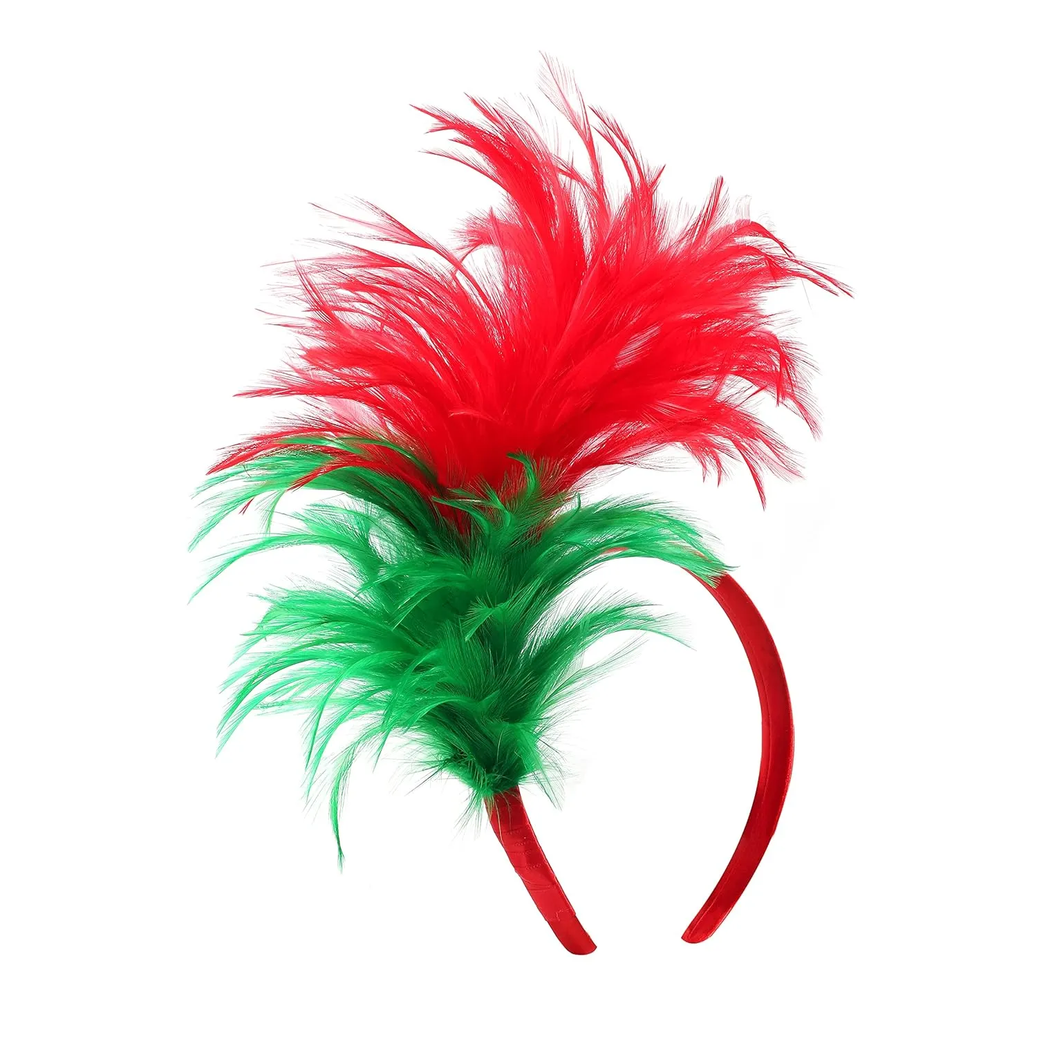 FELIZHOUSE 1920s Fascinator with Feathers Christmas Headband for Women Wedding Tea Party Headwear (Red Green)