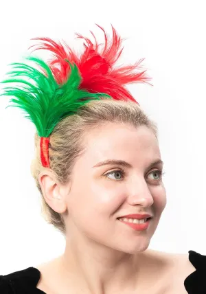FELIZHOUSE 1920s Fascinator with Feathers Christmas Headband for Women Wedding Tea Party Headwear (Red Green)