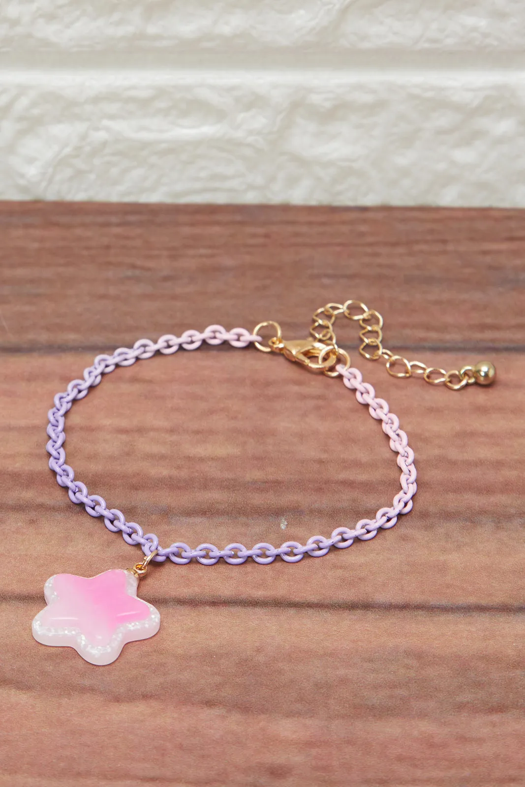 Girls Gold And Purple Embellished Necklace & Bracelet Set (2 Piece)