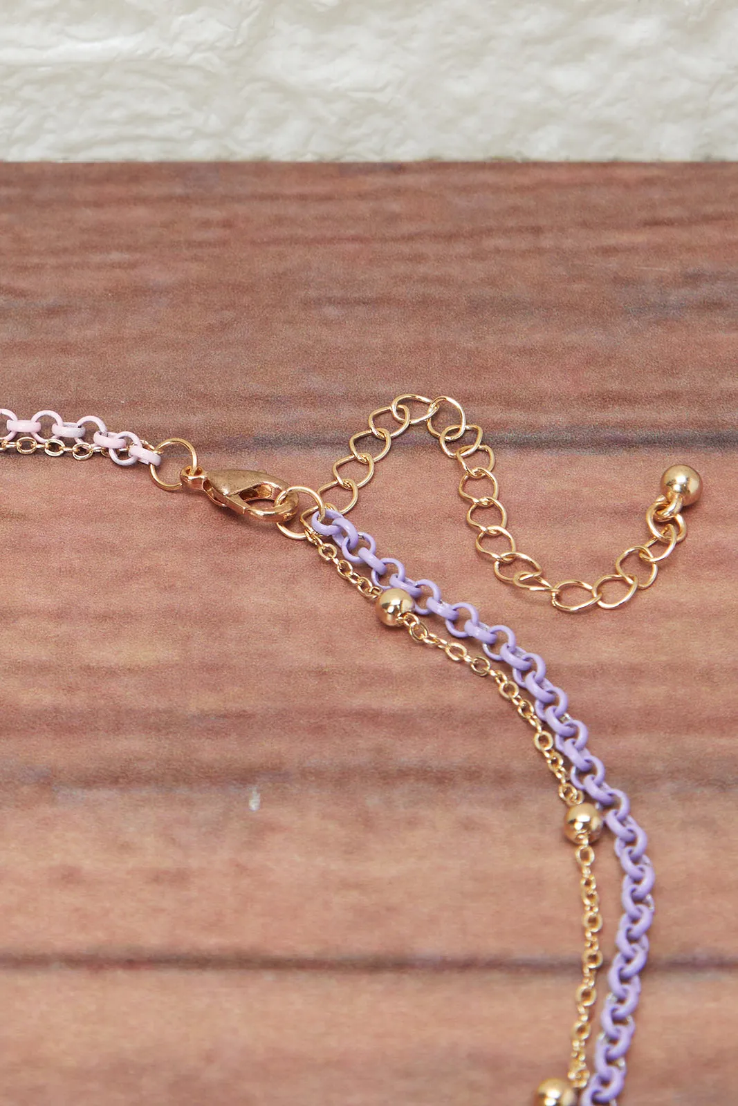 Girls Gold And Purple Embellished Necklace & Bracelet Set (2 Piece)