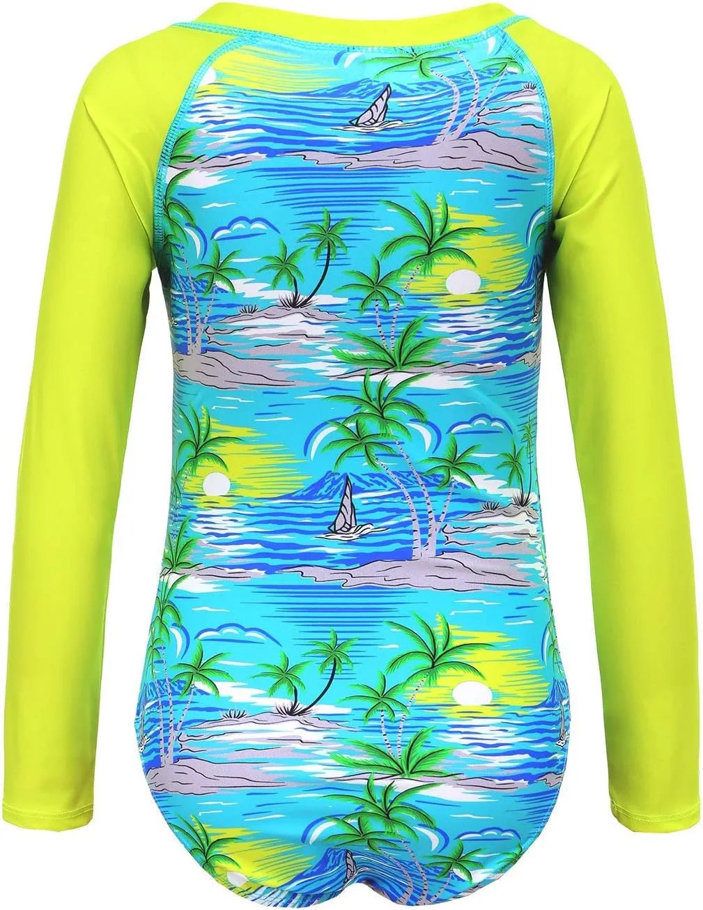 Girls Long Sleeve Rash Guard One Piece Swimsuit Kids UPF 50  Sun Protection Swimwear Rainbow Striped Bathing Suit 3-14 Years