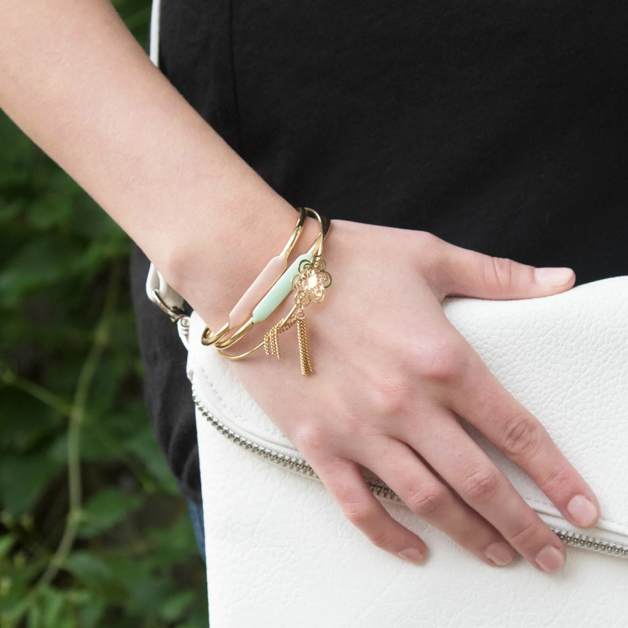 Gold Enamel Bangle Bracelet