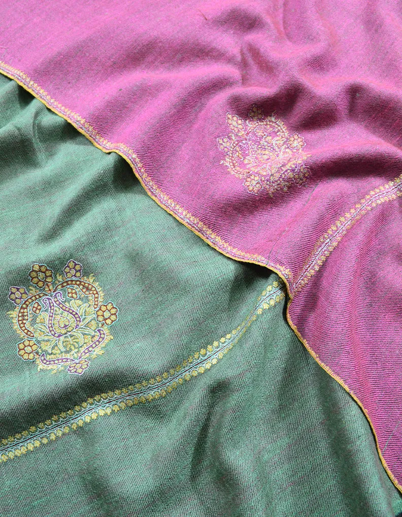 Green and Pink Embroidery Pashmina Shawl 7142