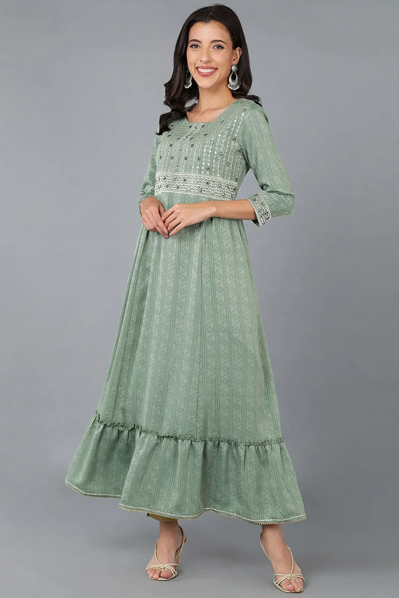 Green Silk Blend Ethnic Motifs Embroidered Anarkali Kurta