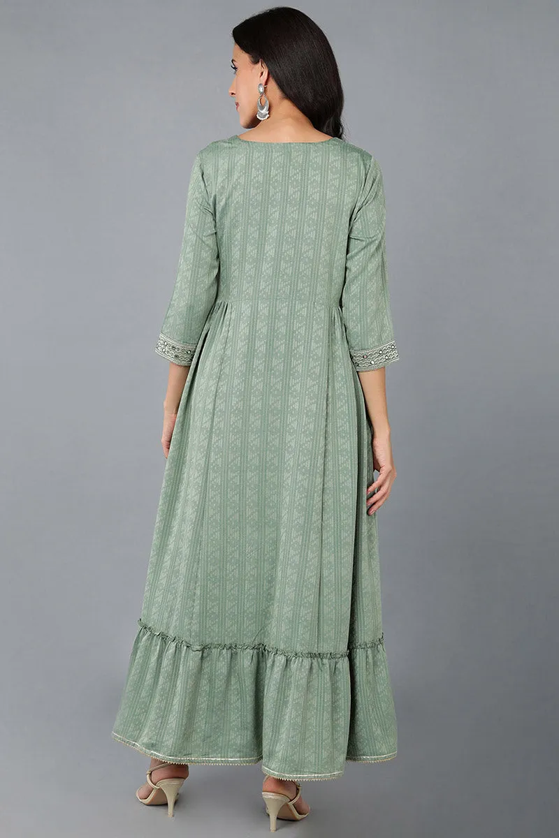 Green Silk Blend Ethnic Motifs Embroidered Anarkali Kurta