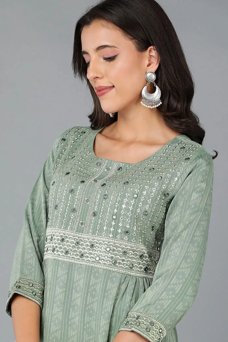 Green Silk Blend Ethnic Motifs Embroidered Anarkali Kurta