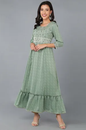 Green Silk Blend Ethnic Motifs Embroidered Anarkali Kurta