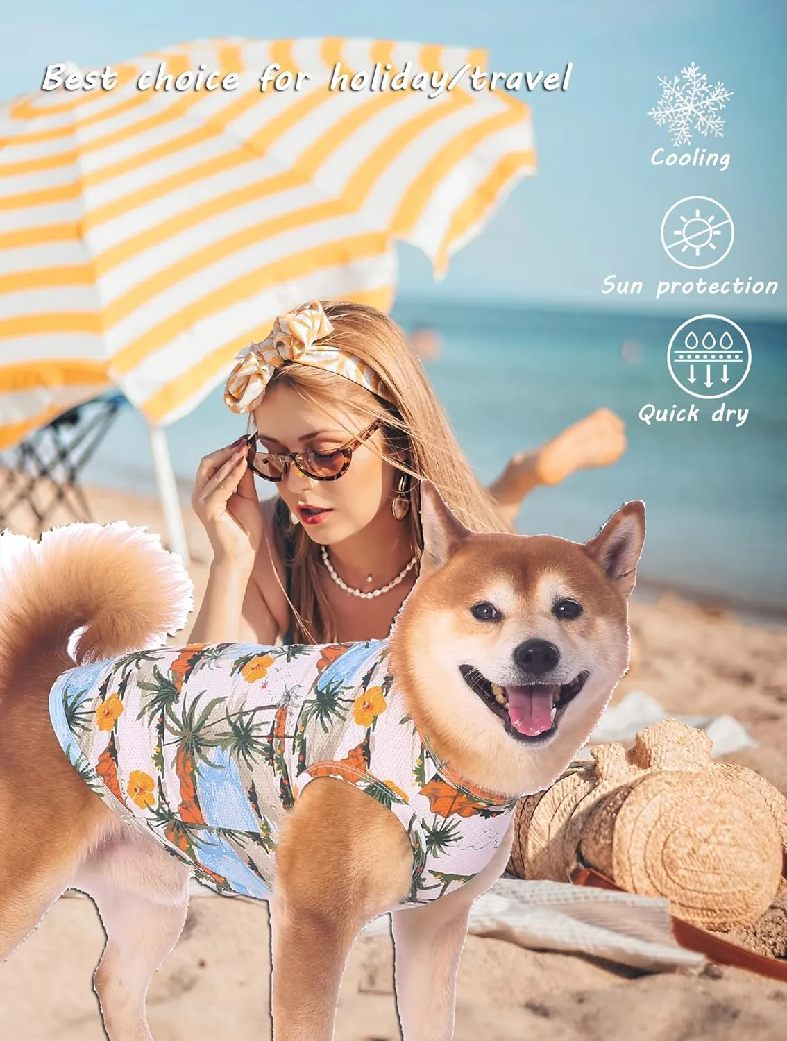 Hawaiian Dog Shirts,Quick Dry Summer Cooling Mesh Coconut Printing T-Shirt for Large Dogs,Blue Yellow L