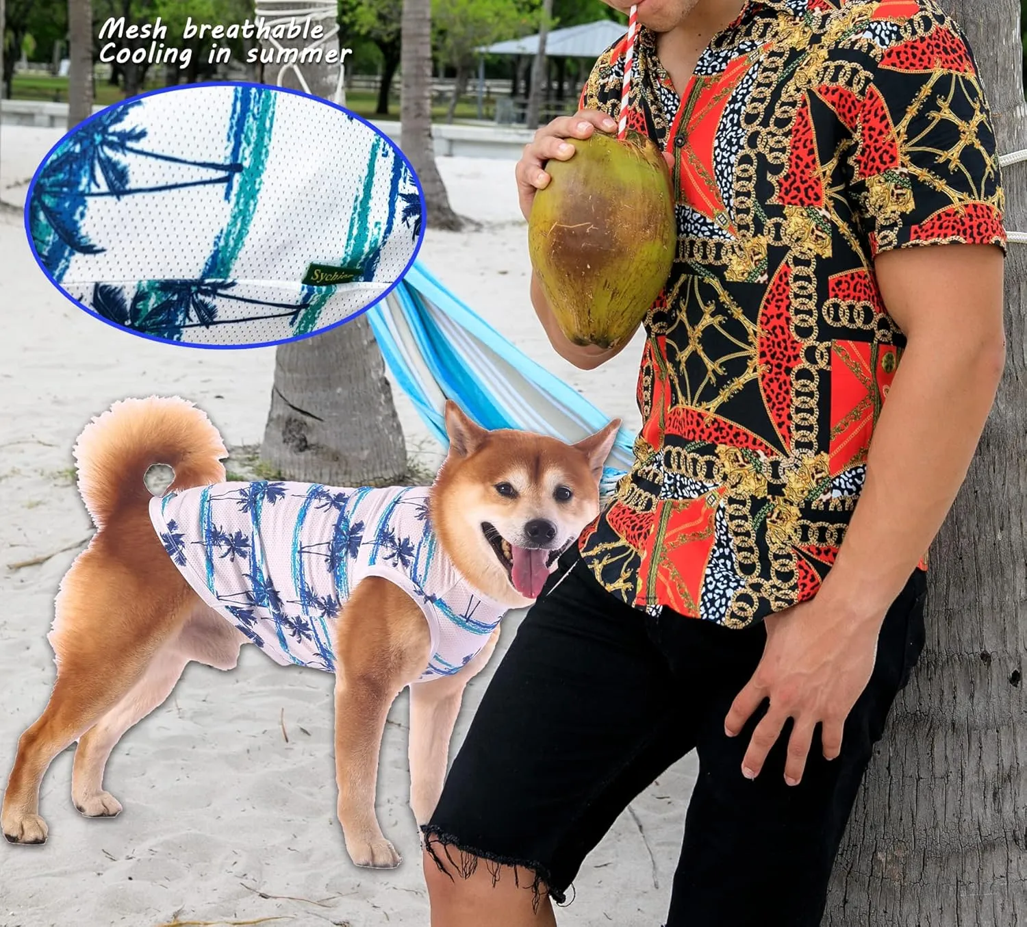 Hawaiian Dog Shirts,Quick Dry Summer Cooling Mesh Coconut Printing T-Shirt for Large Dogs,Blue Yellow L