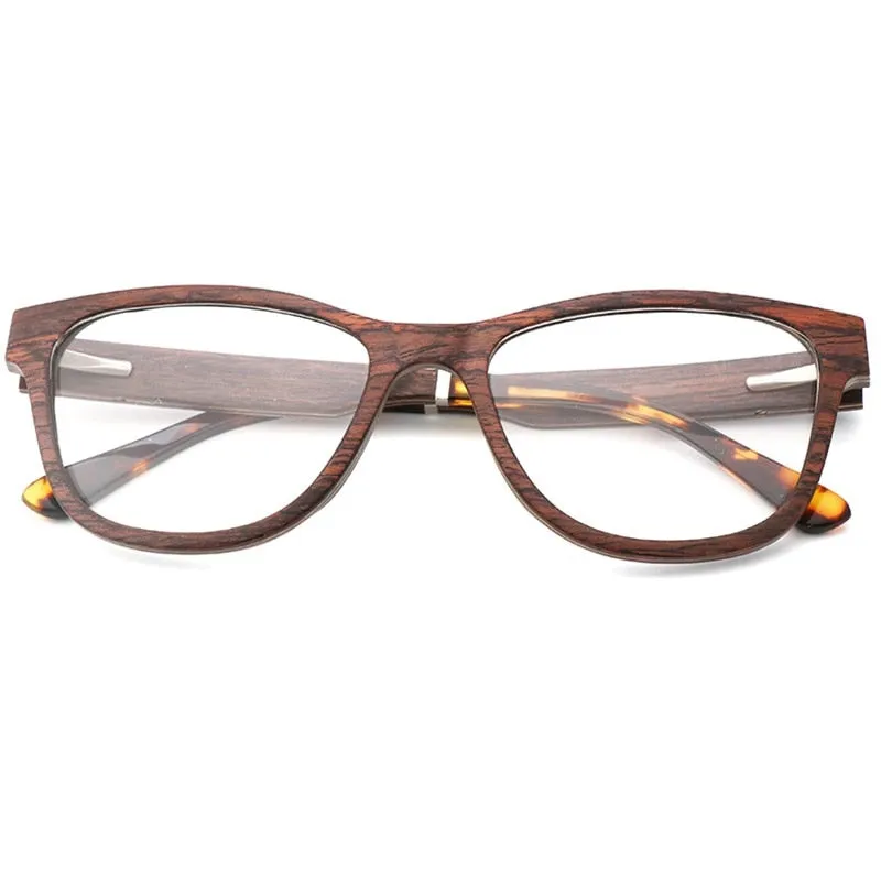 Hdcrafter Unisex Full Rim Square Cat Eye Wood Eyeglasses 56306