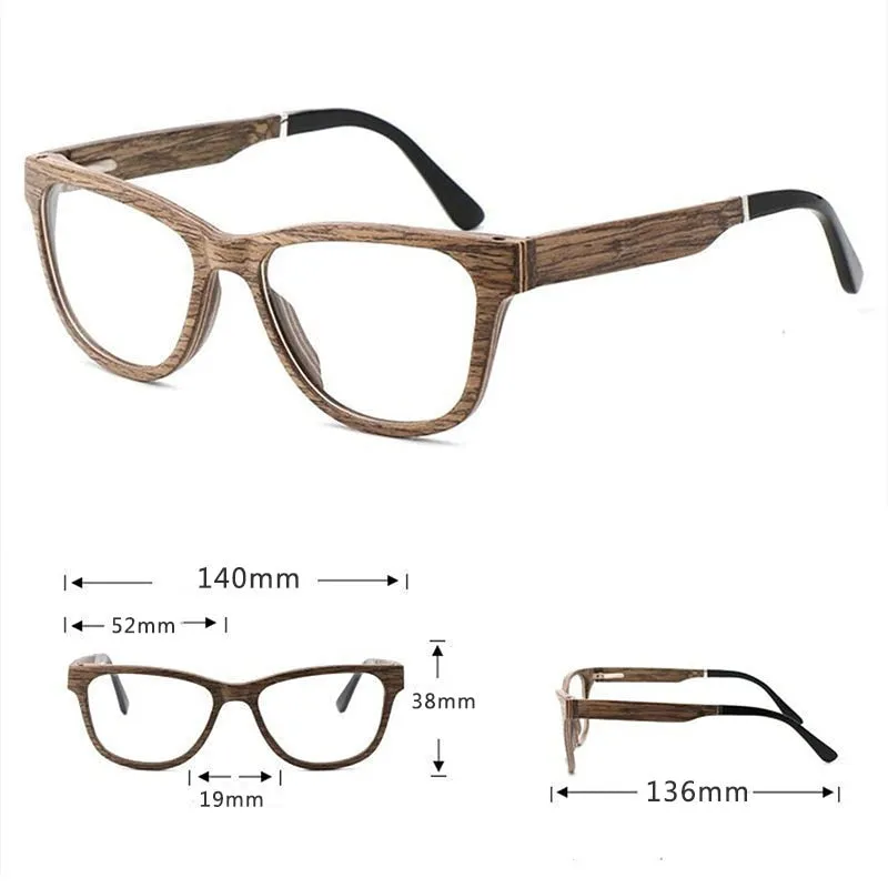 Hdcrafter Unisex Full Rim Square Cat Eye Wood Eyeglasses 56306
