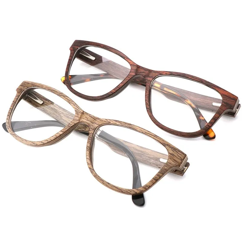 Hdcrafter Unisex Full Rim Square Cat Eye Wood Eyeglasses 56306