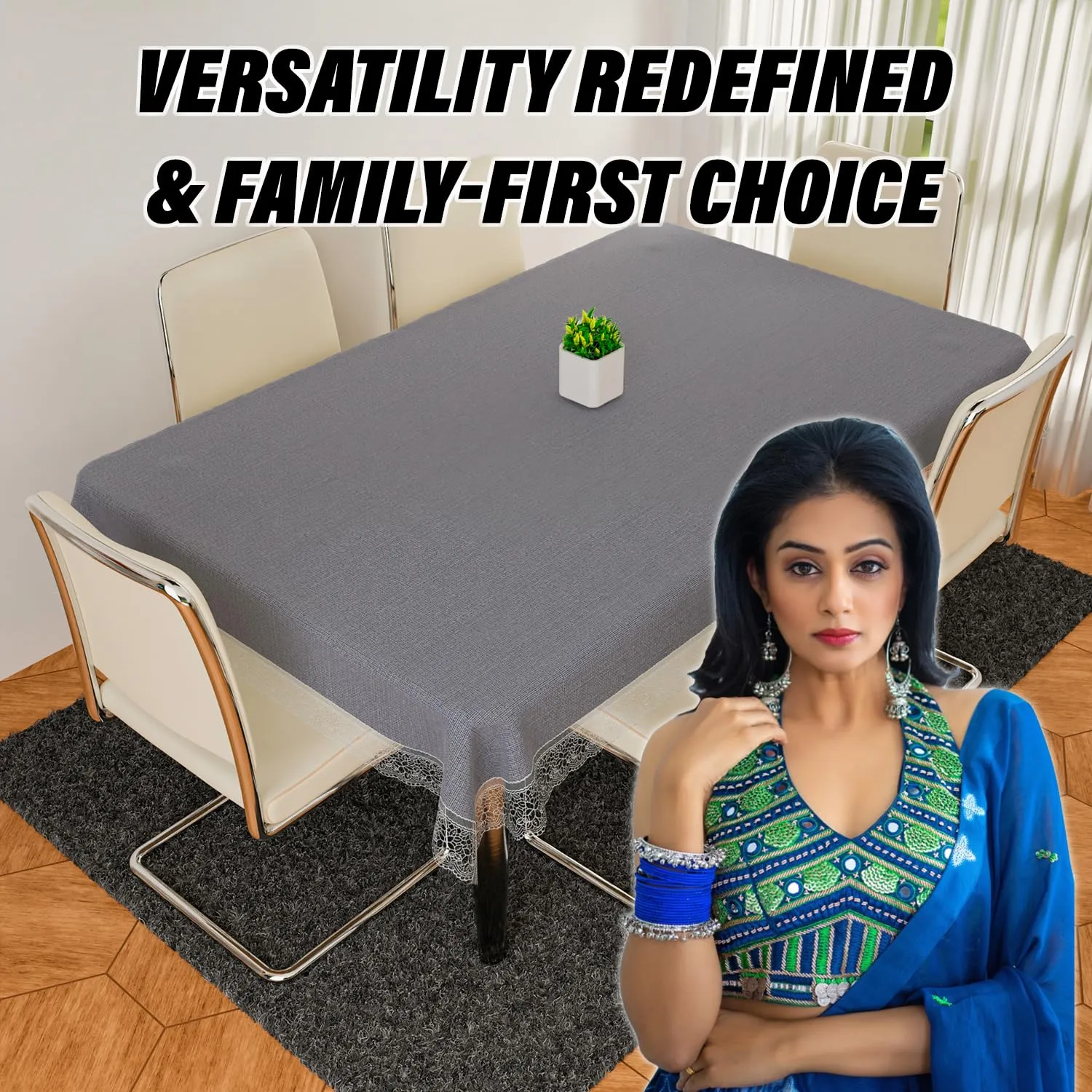 Heart Home Dining Table Cover | Kitchen Dining Tablecloth | 6 Seater Dining Table Cover | Dining Table Cover for Hall Décor | Plain Texture Tablecloth | DTC | 60x90 | Gray