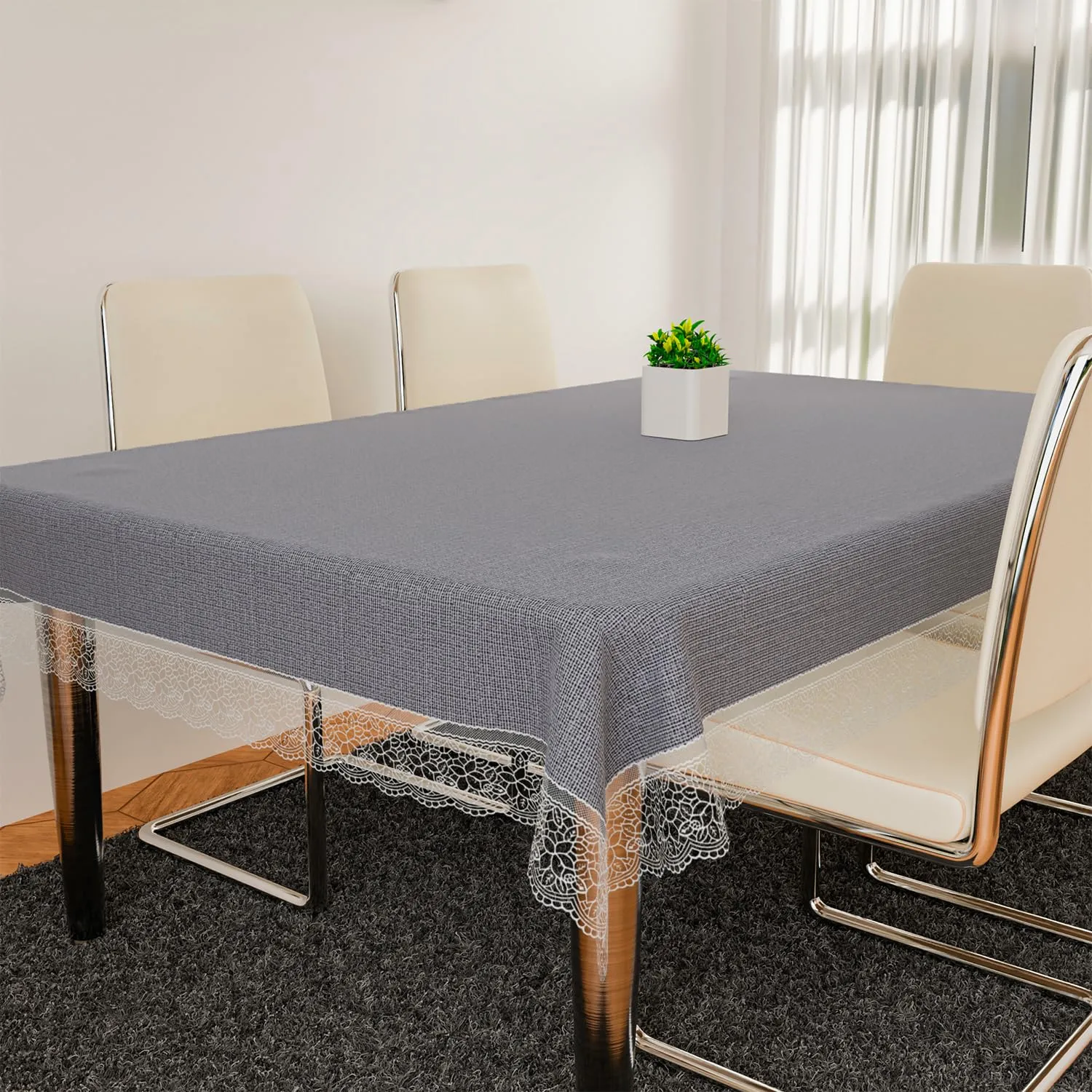 Heart Home Dining Table Cover | Kitchen Dining Tablecloth | 6 Seater Dining Table Cover | Dining Table Cover for Hall Décor | Plain Texture Tablecloth | DTC | 60x90 | Gray