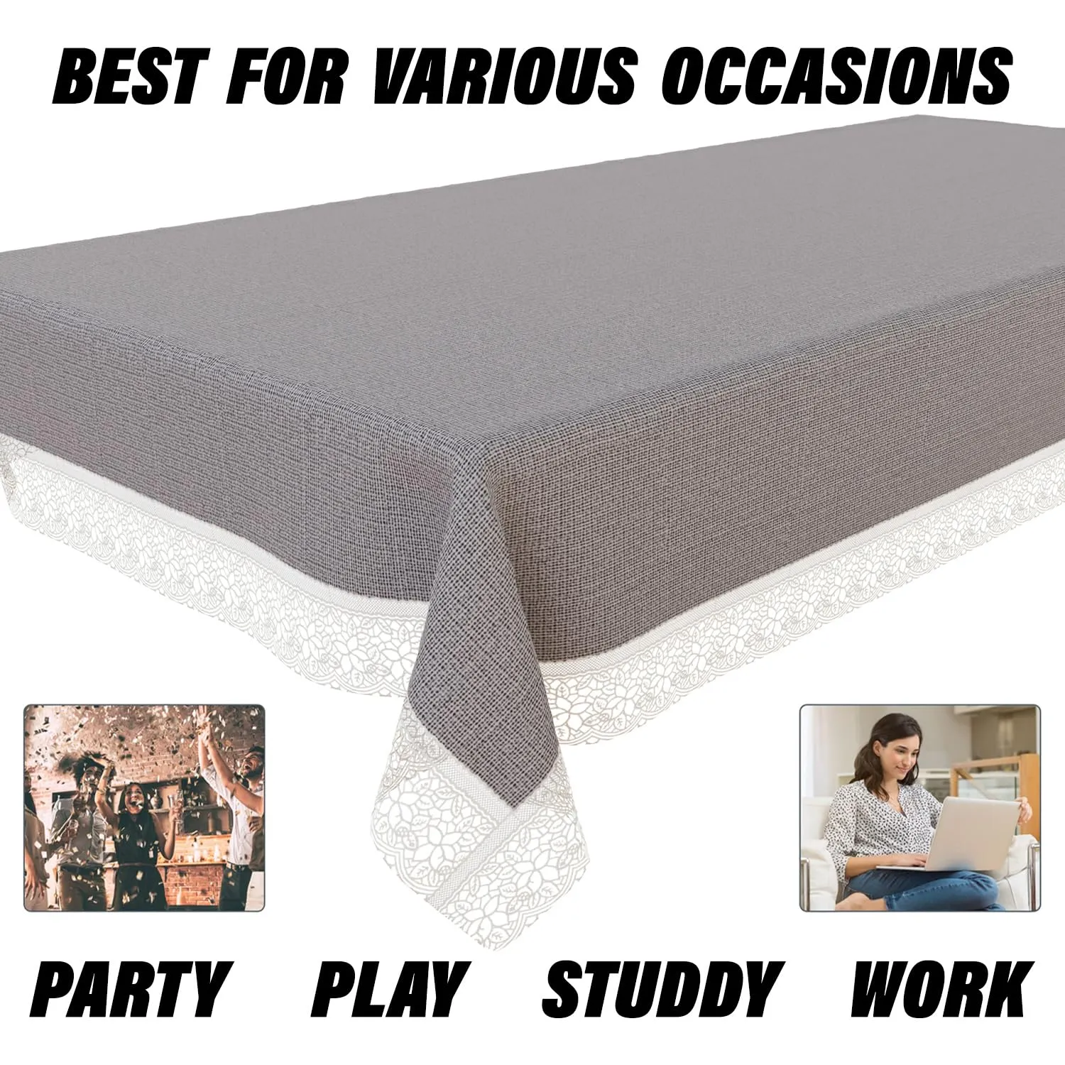 Heart Home Dining Table Cover | Kitchen Dining Tablecloth | 6 Seater Dining Table Cover | Dining Table Cover for Hall Décor | Plain Texture Tablecloth | DTC | 60x90 | Gray