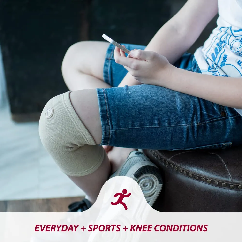 KARM Kids Knee Brace Sleeve - Youth Knee Compression Sleeve for Kids, Child - Support for Pain, Sports, Football, Basketball, Gymnastics, Recovery, Boys & Girls (Beige)