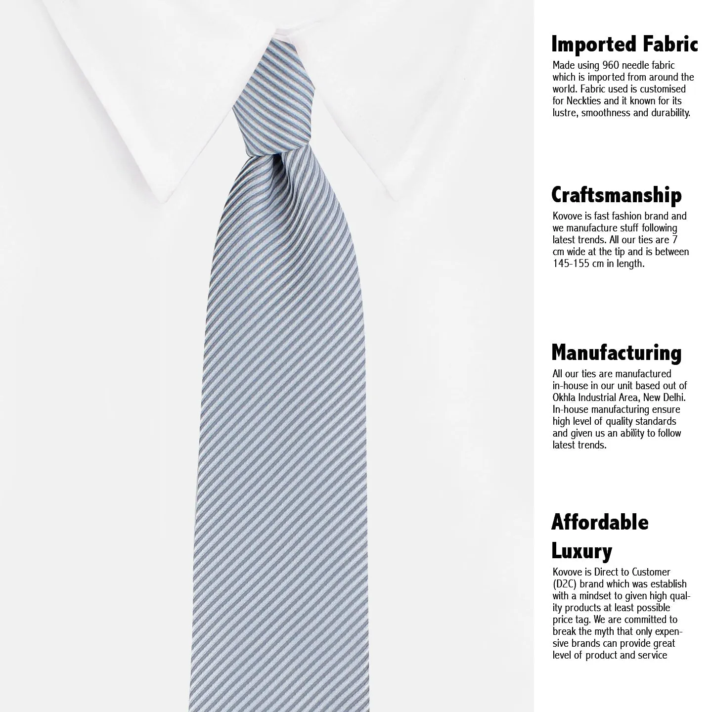 Kovove silver Striped Neck Tie For Men