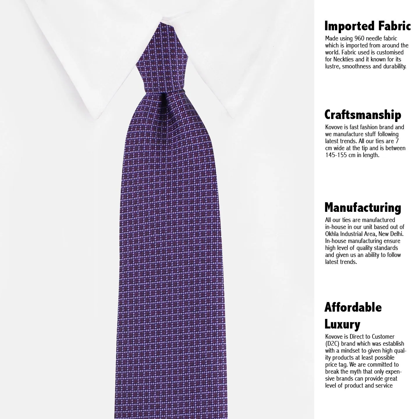 Kovove The Essentials Checkered Purple Necktie For Men