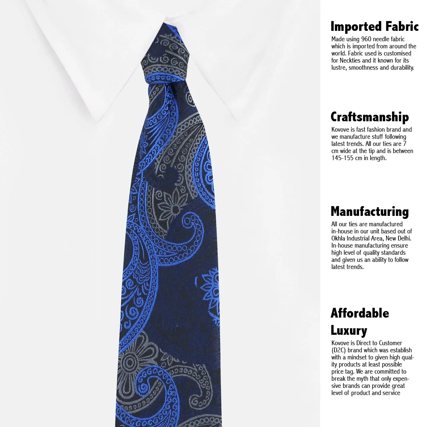 Kovove The Paisley Fever Blue Necktie For Men