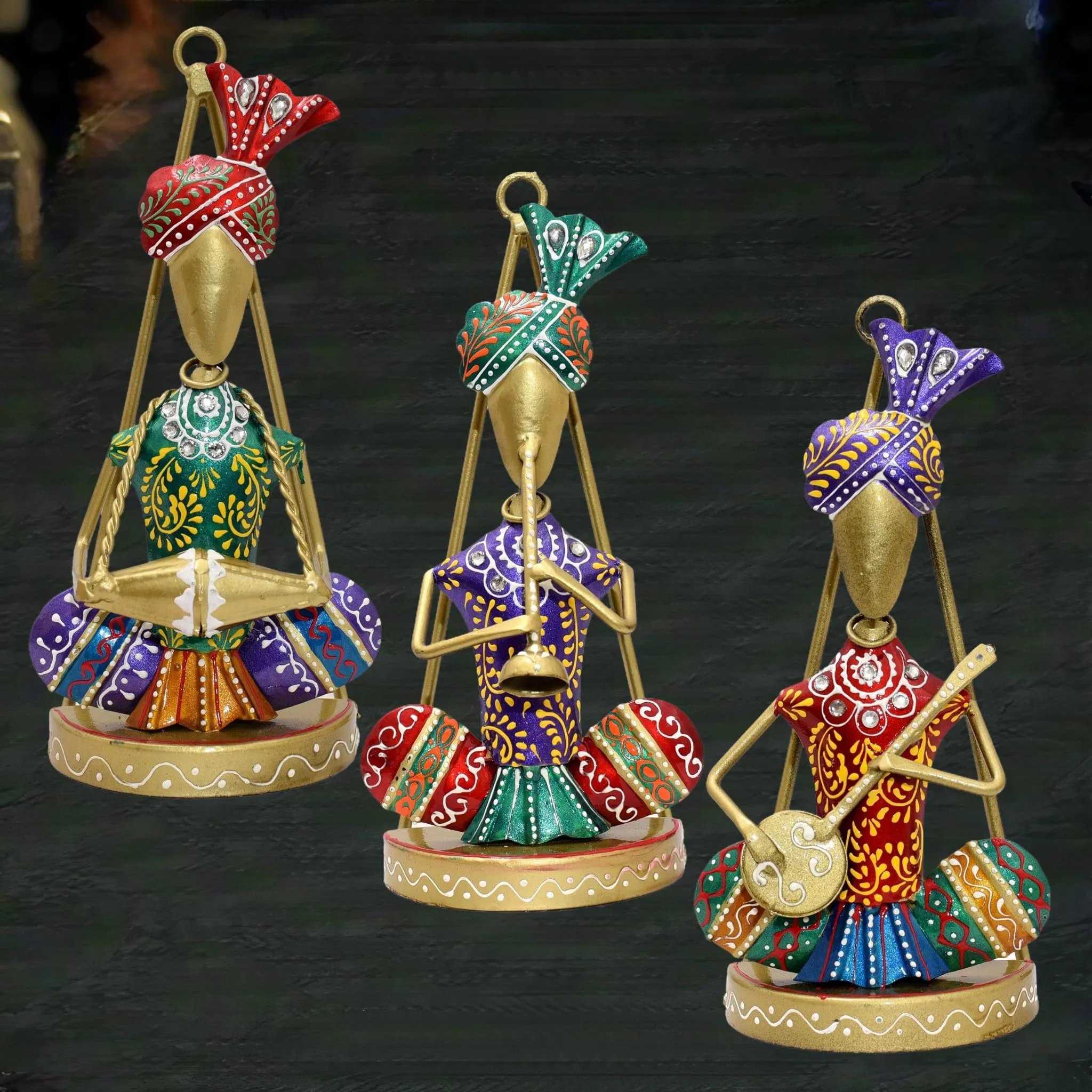 KRAFTSKALA Traditional Musicians (Set of 3) Tabletop/Wall Hanging Metal Wall Decor Statues for Living Room, Decorative Showpiece Items for Home, Festive Gifting, Housewarming Present