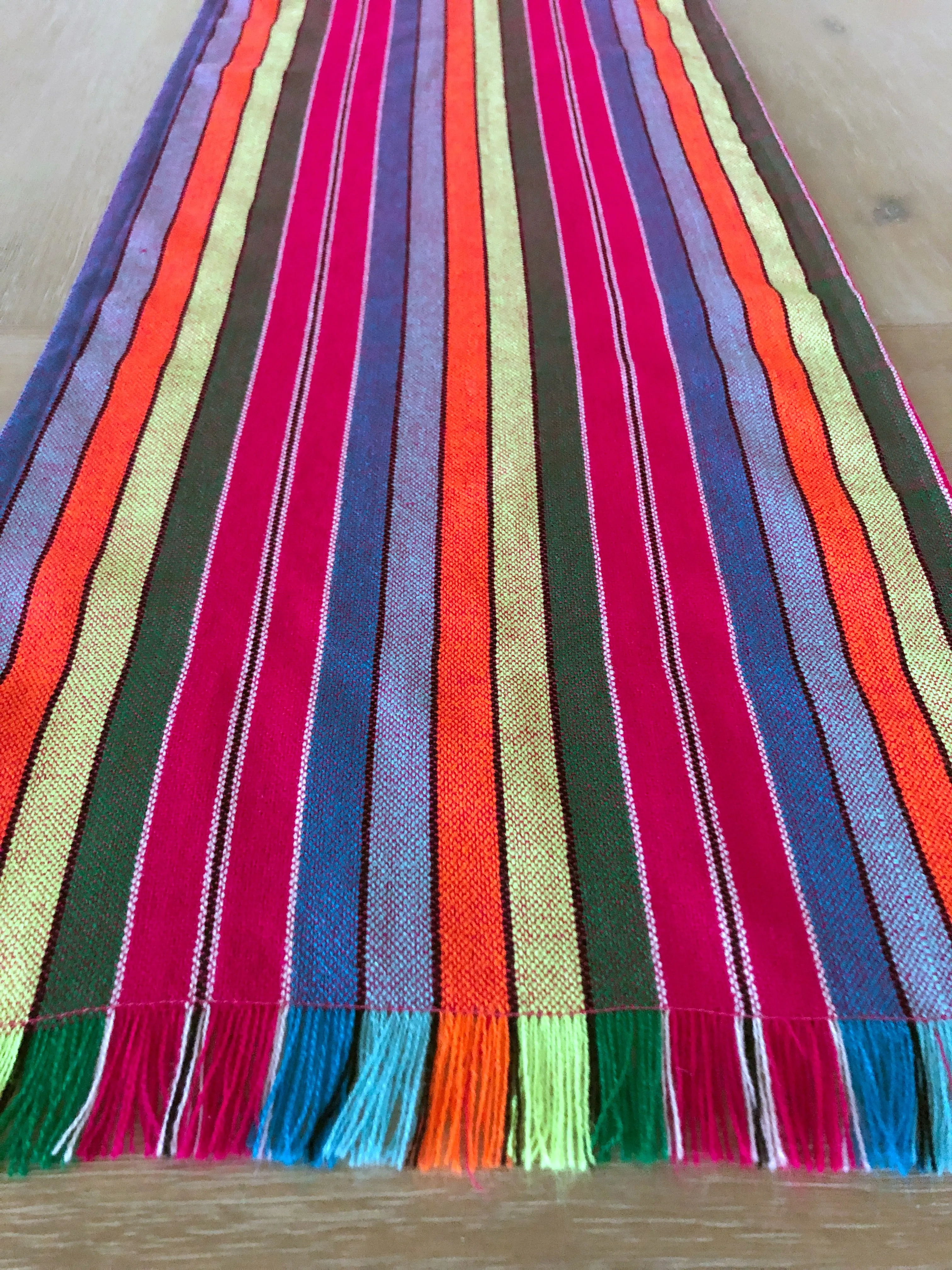 Mexican Fabric Table Runner -rainbow stripes