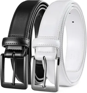 MILORDE Men's Leather Dress Belt 2Pack, Handmade, Genuine Leather, Fashion & Classic Designs for Work Business and Casual