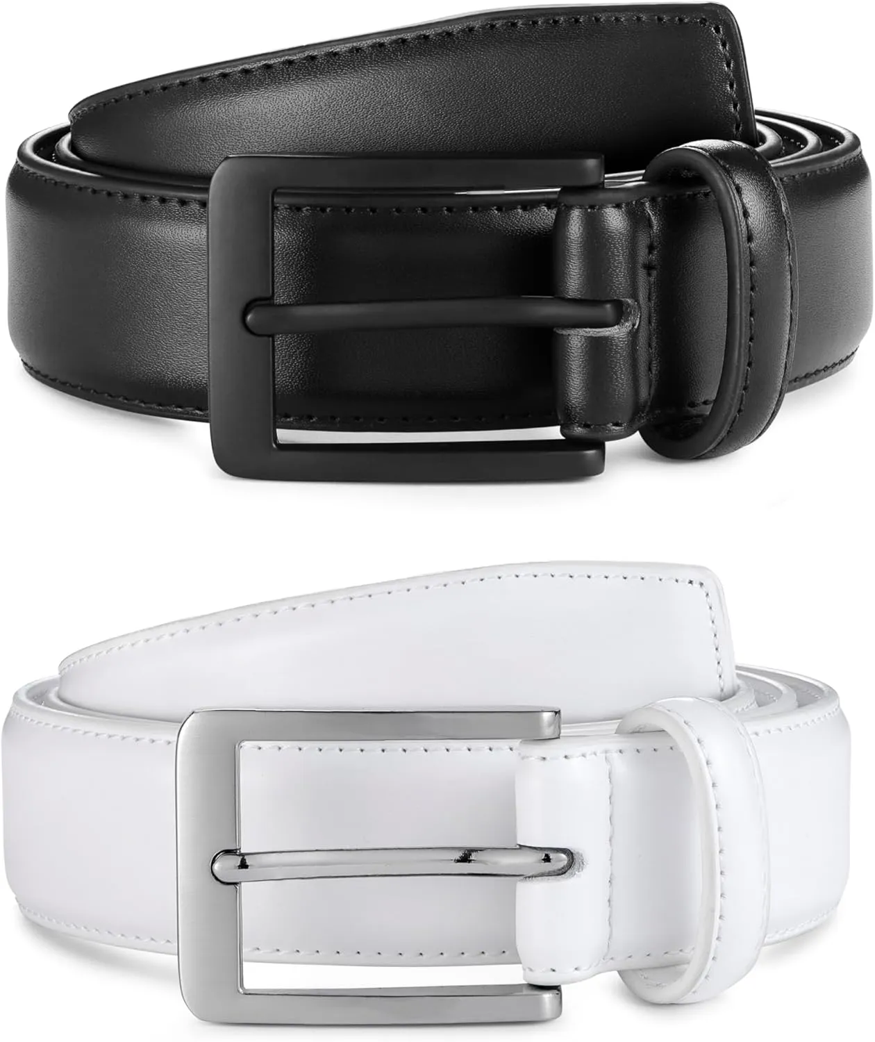 MILORDE Men's Leather Dress Belt 2Pack, Handmade, Genuine Leather, Fashion & Classic Designs for Work Business and Casual