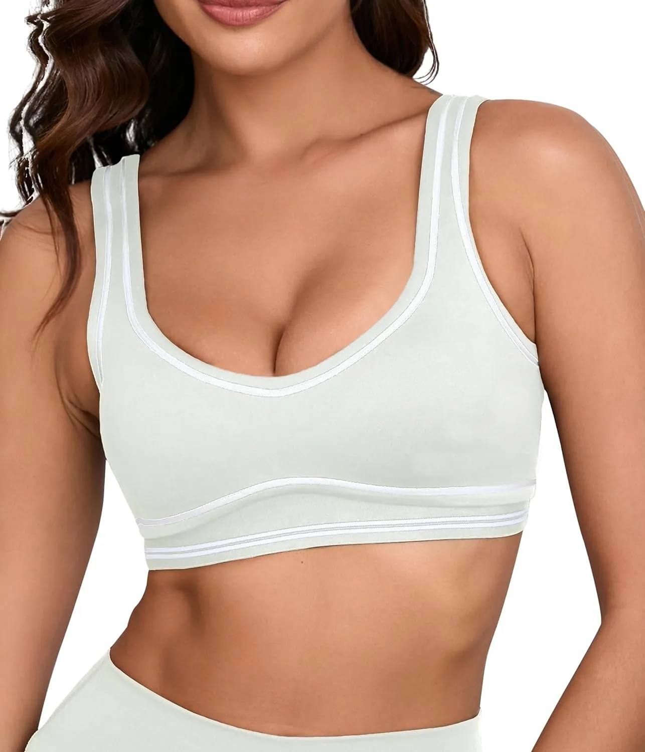 Move With You Women Sweetheart Padded Sports Bra- Workout Fitness Square Neck Low Back Yoga Bra
