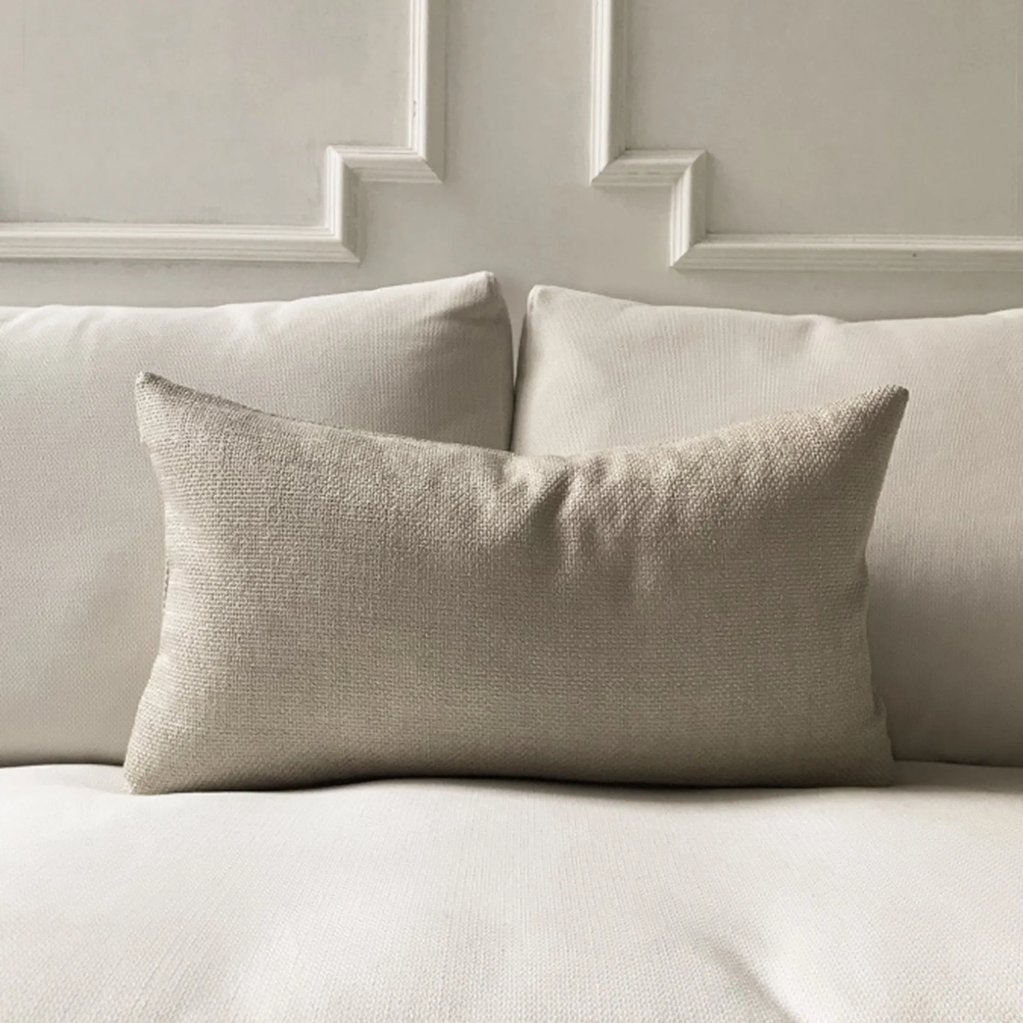 Neutral Woven Solid Lumbar Pillow Cover 15x26