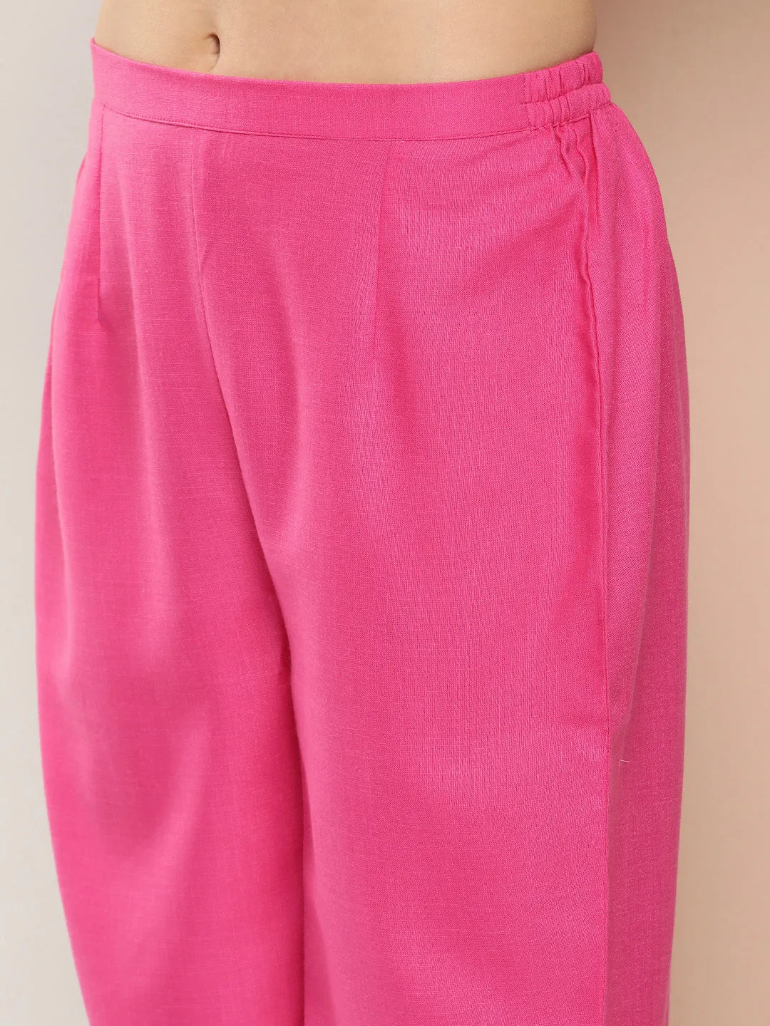 Pink Embroidered Kurta With Solid Pink Palazzo.