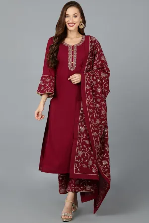 Pink Poly Georgette Straight Kurta Palazzo With Dupatta