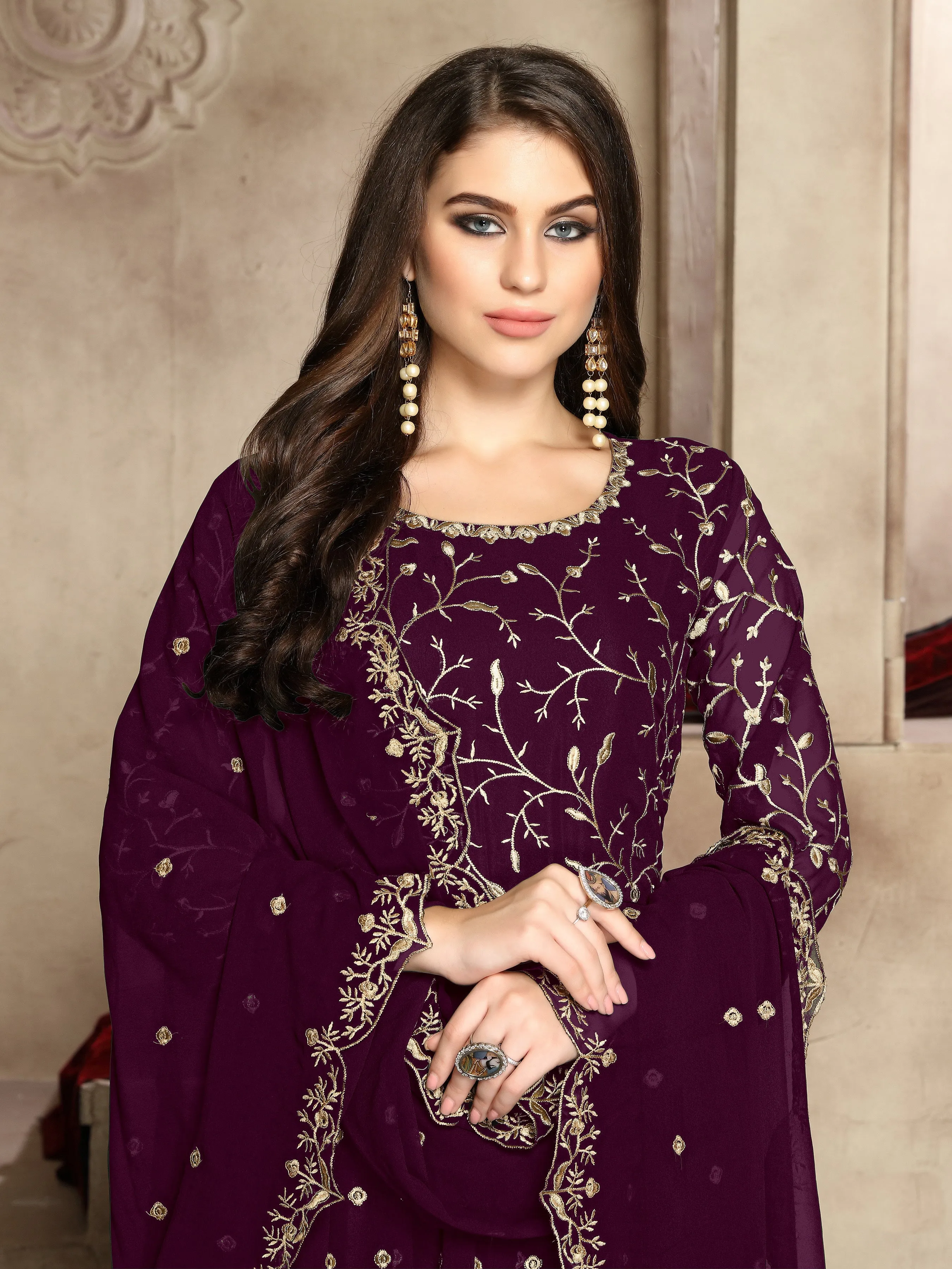Pinkish Purple Heavy Embroidered Georgette Anarkali Suit