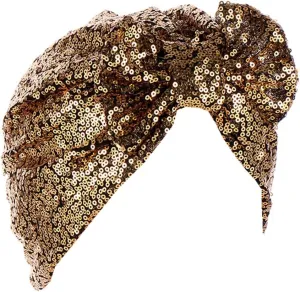Pre Tied Turban Hats for Women - Knotted Solid Sequin Caps Chemo Beanies Headwrap Headwear for Cancer Daily Use