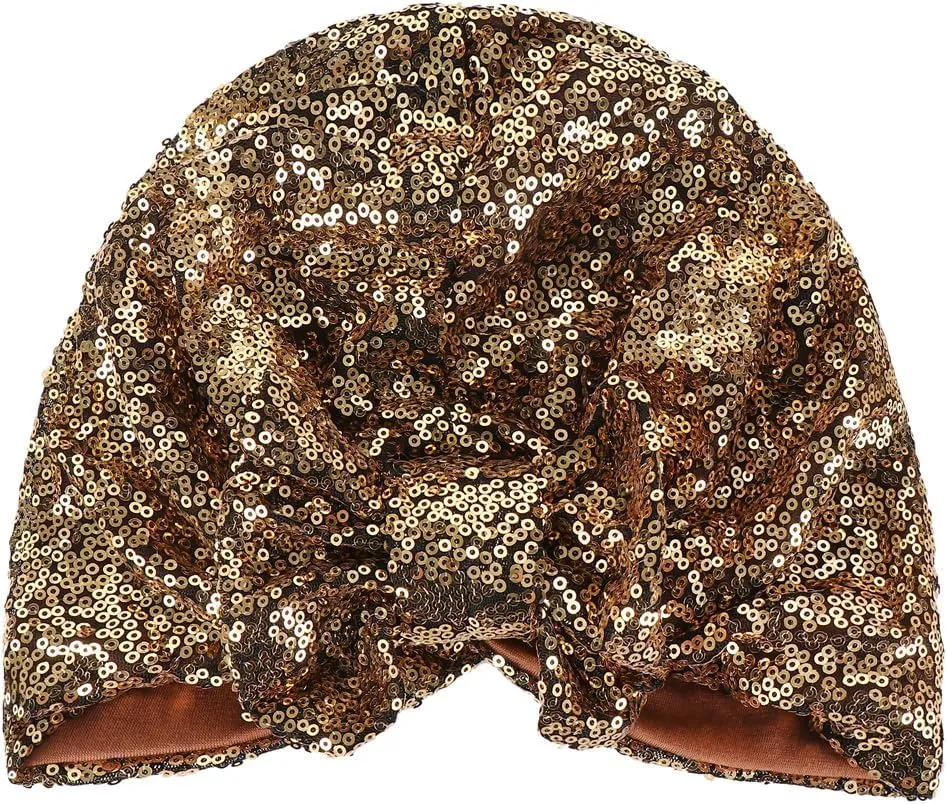Pre Tied Turban Hats for Women - Knotted Solid Sequin Caps Chemo Beanies Headwrap Headwear for Cancer Daily Use
