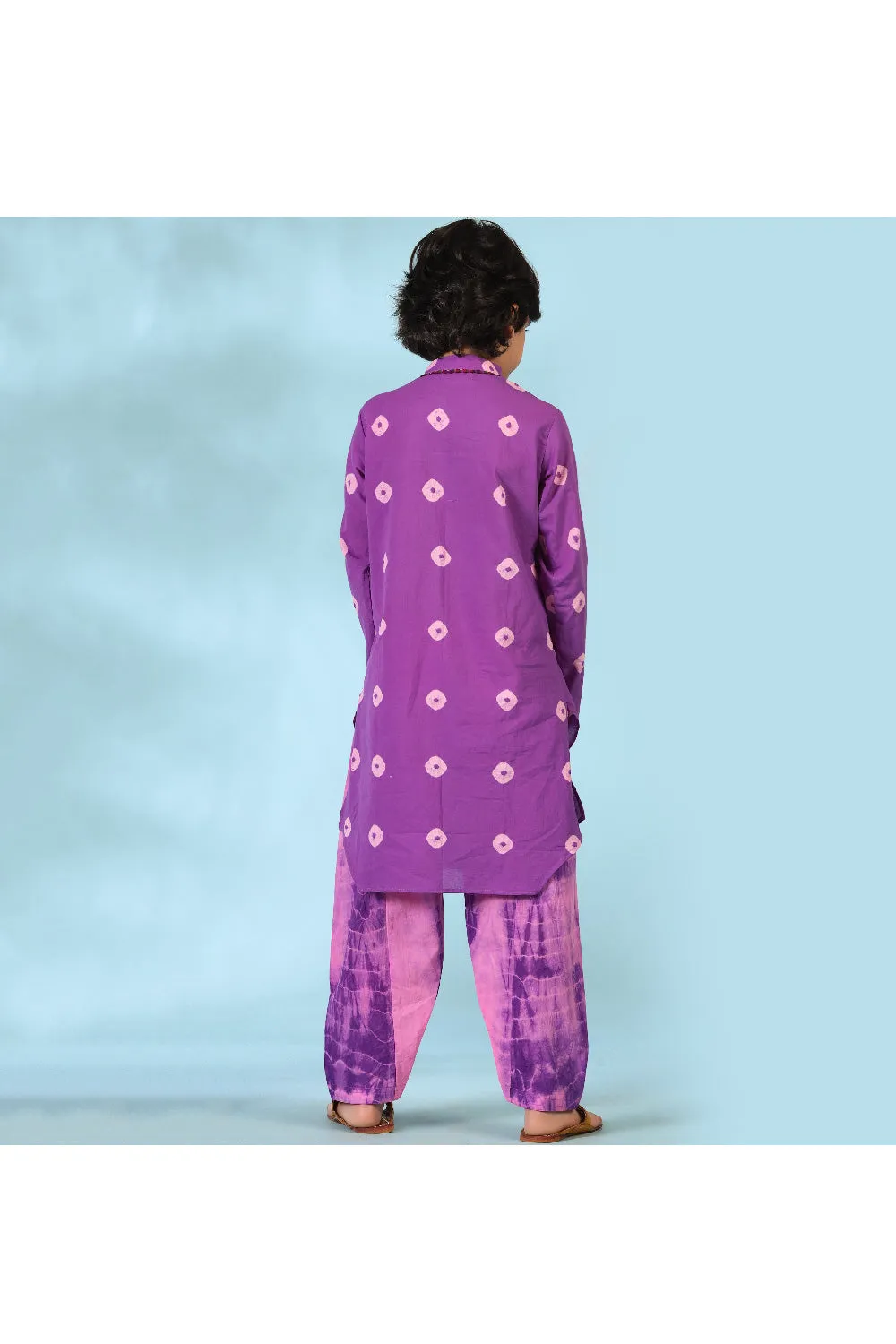 Purple And Pink Printed Cotton Kurta With Salwar Set