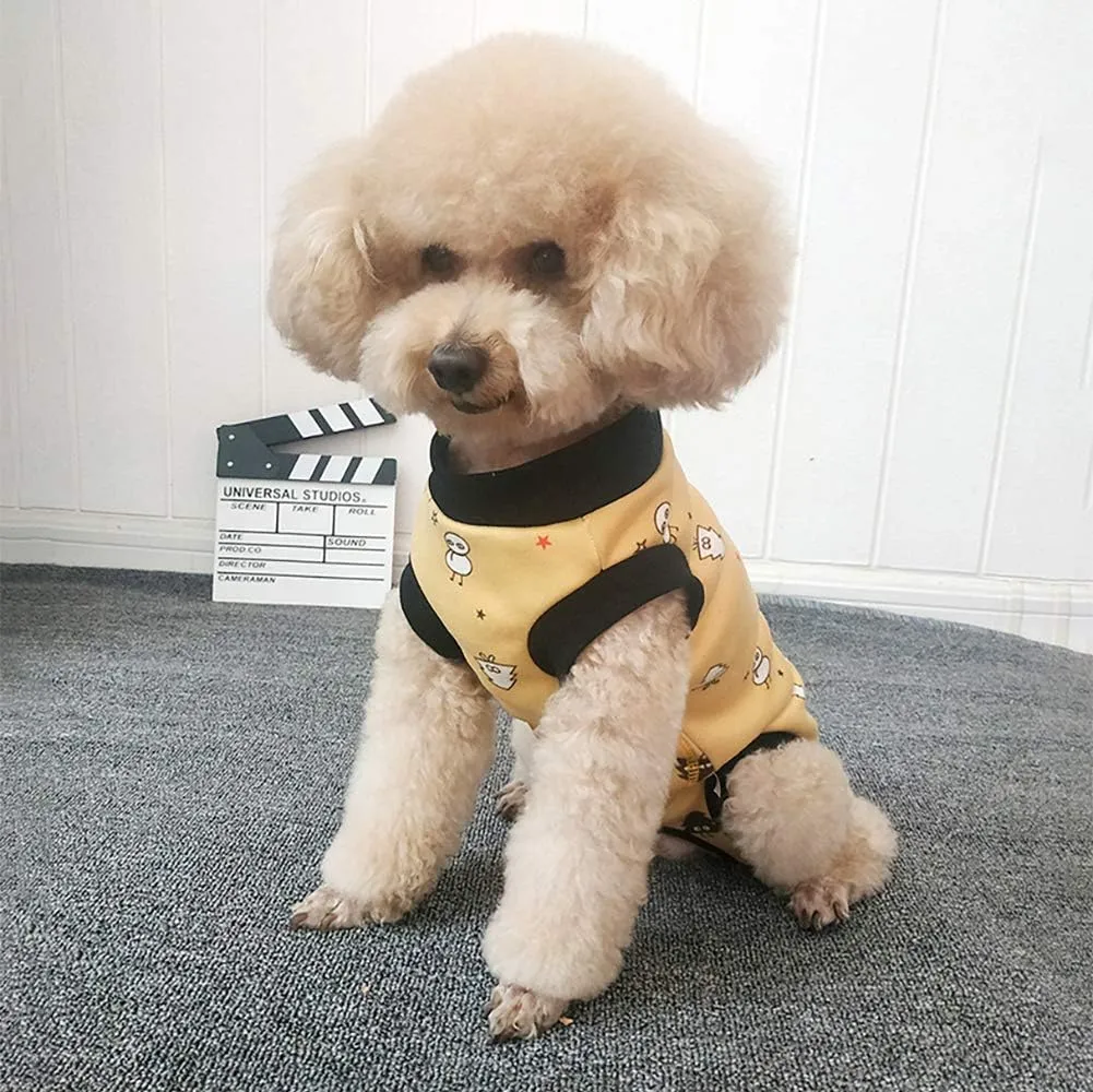 RSS07 Winter Fleece Wound Protective Clothes for Puppy - Warm Dog Vest, Windproof Spay Recovery Suit (Yellow-Black-S)
