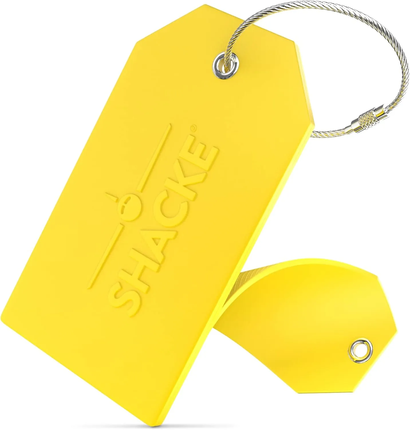 Shacke Large Luggage Tags (2pcs) with Privacy Cover and Steel Loops (Yellow)
