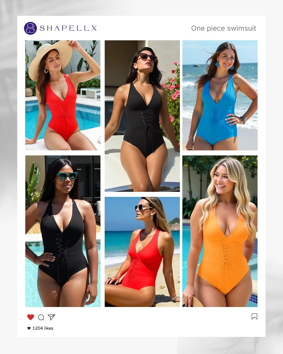 SHAPELLX Women One Piece Swimsuits Tummy Control Bathing Suits Push Up Slimming Swimwear with Built-in Bra V Neck