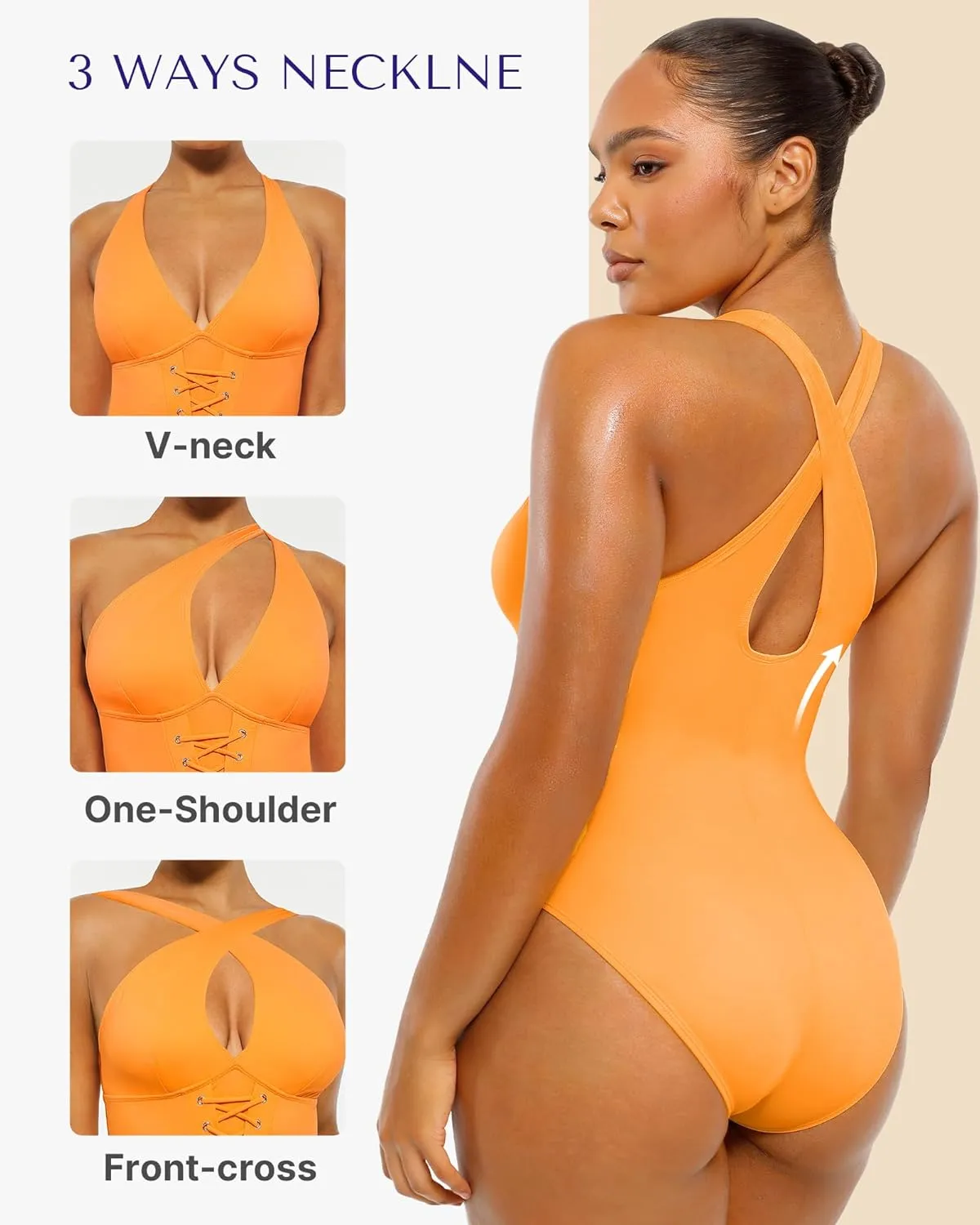 SHAPELLX Women One Piece Swimsuits Tummy Control Bathing Suits Push Up Slimming Swimwear with Built-in Bra V Neck