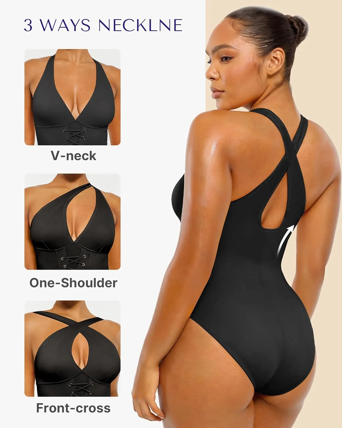 SHAPELLX Women One Piece Swimsuits Tummy Control Bathing Suits Push Up Slimming Swimwear with Built-in Bra V Neck