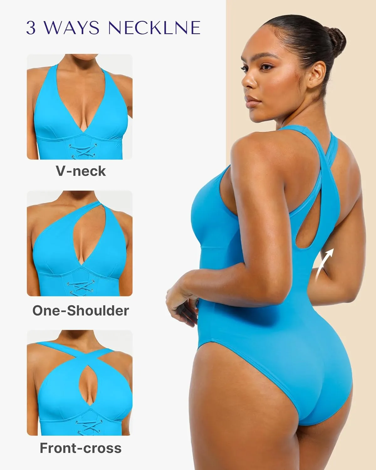 SHAPELLX Women One Piece Swimsuits Tummy Control Bathing Suits Push Up Slimming Swimwear with Built-in Bra V Neck