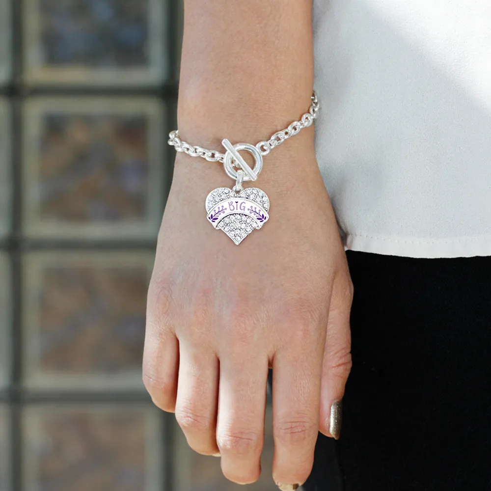 Silver Lavender and Royal Purple Big Pave Heart Charm Toggle Bracelet