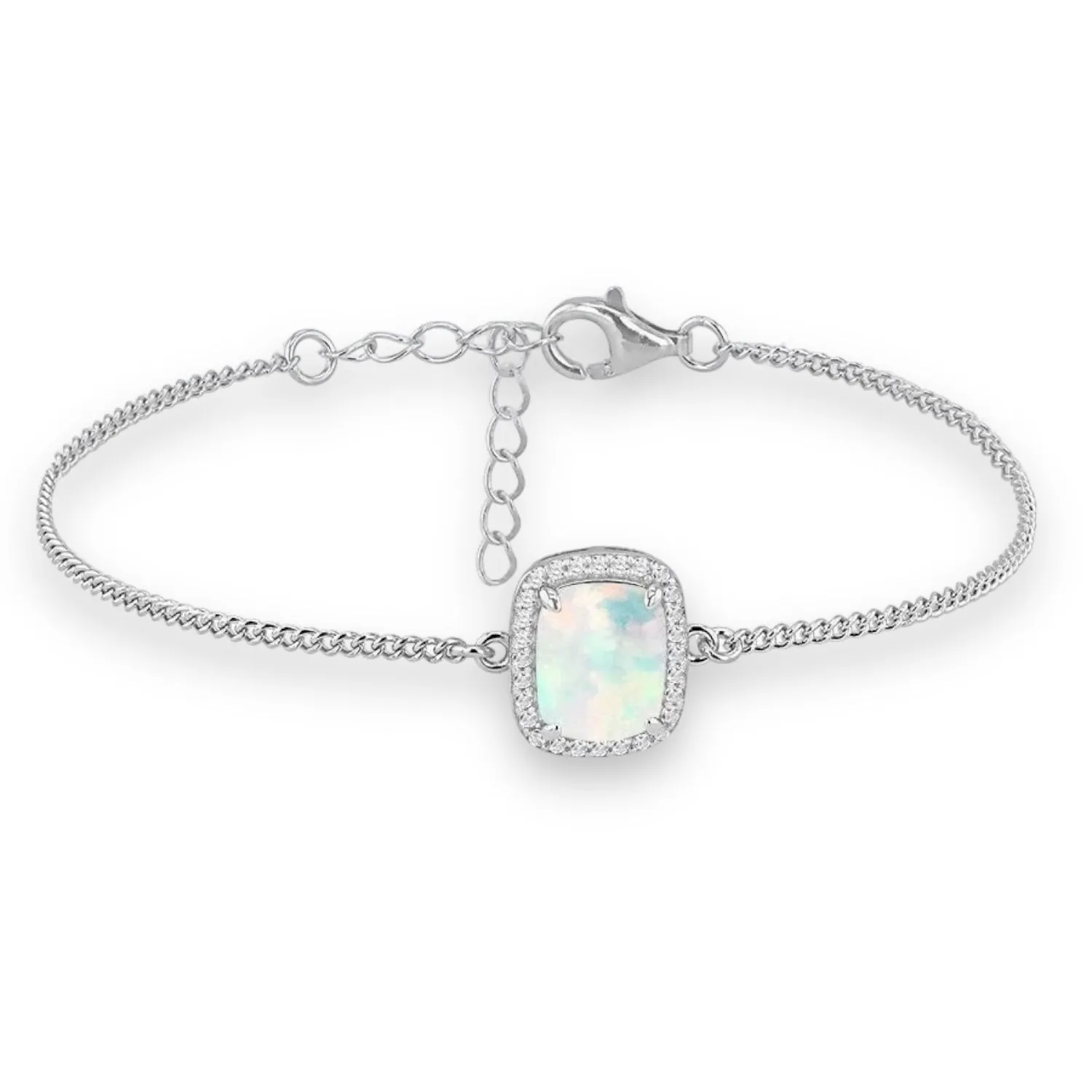 Sterling Silver Opal Halo Bracelet, 12mm Crystal Halo, 7.5" Length, Fashionable Women's Jewellery, Gift Box Included