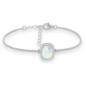 Sterling Silver Opal Halo Bracelet, 12mm Crystal Halo, 7.5" Length, Fashionable Women's Jewellery, Gift Box Included