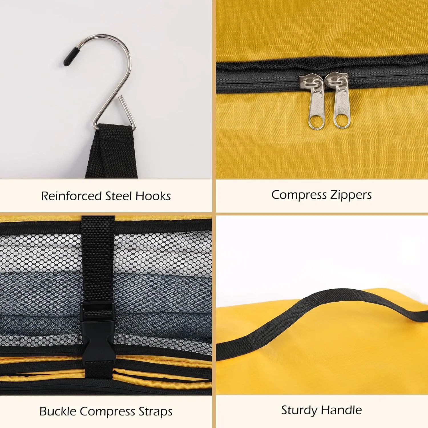 Surblue Hanging Shelves Travel Compression Packing Cube for Carry-on Luggage Suitcase Collapsible Transformable Garment Closet Organizers Large Capacity, Yellow, XL