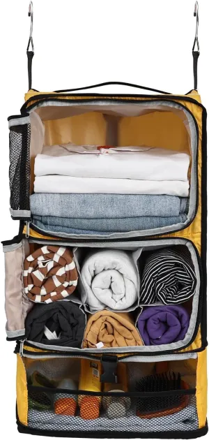 Surblue Hanging Shelves Travel Compression Packing Cube for Carry-on Luggage Suitcase Collapsible Transformable Garment Closet Organizers Large Capacity, Yellow, XL