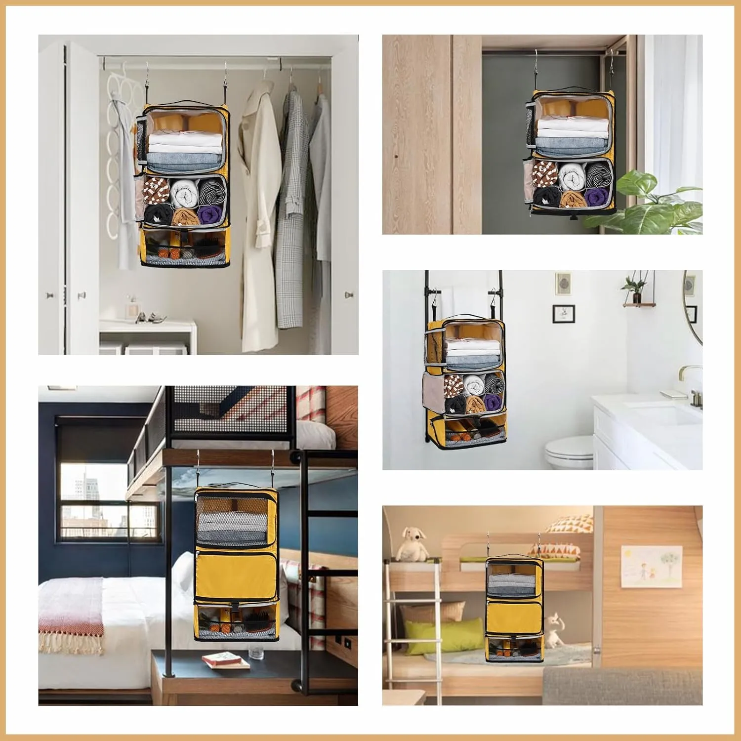 Surblue Hanging Shelves Travel Compression Packing Cube for Carry-on Luggage Suitcase Collapsible Transformable Garment Closet Organizers Large Capacity, Yellow, XL